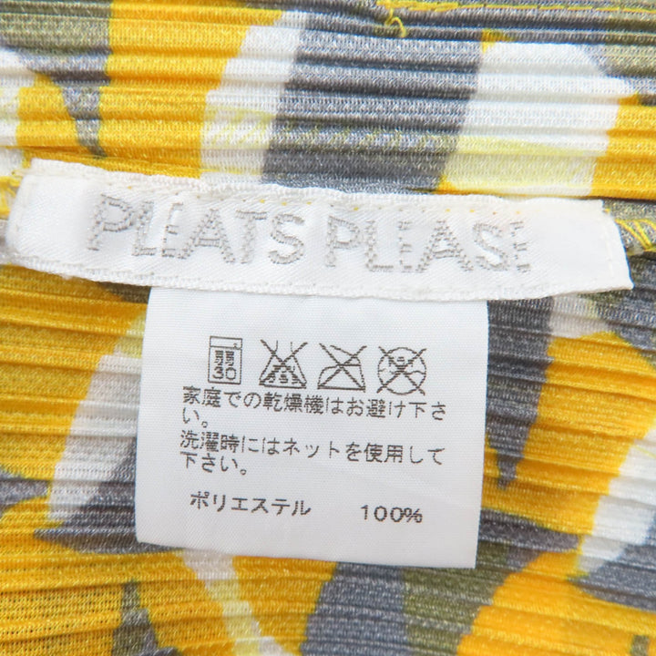 極美品☆PLEATS PLEASE プリーツプリーズ イッセイミヤケ PP11-JD413 総柄デザイン ジャケット イエロー 3 日本製 正規品 レディース