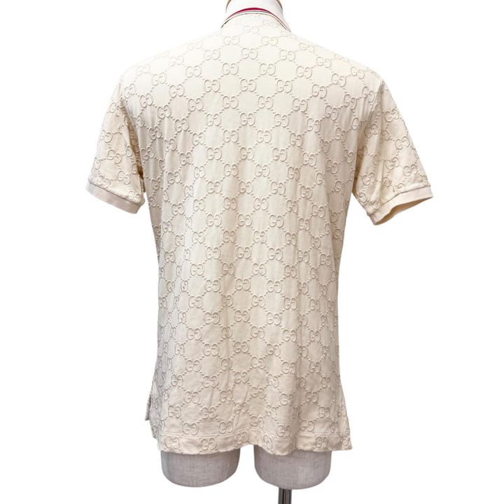 美品□GUCCI グッチ 753572 ウェブストライプ GGコットンピケ 半袖ポロシャツ カットソー アイボリー XS イタリア製 正規品 メンズ
