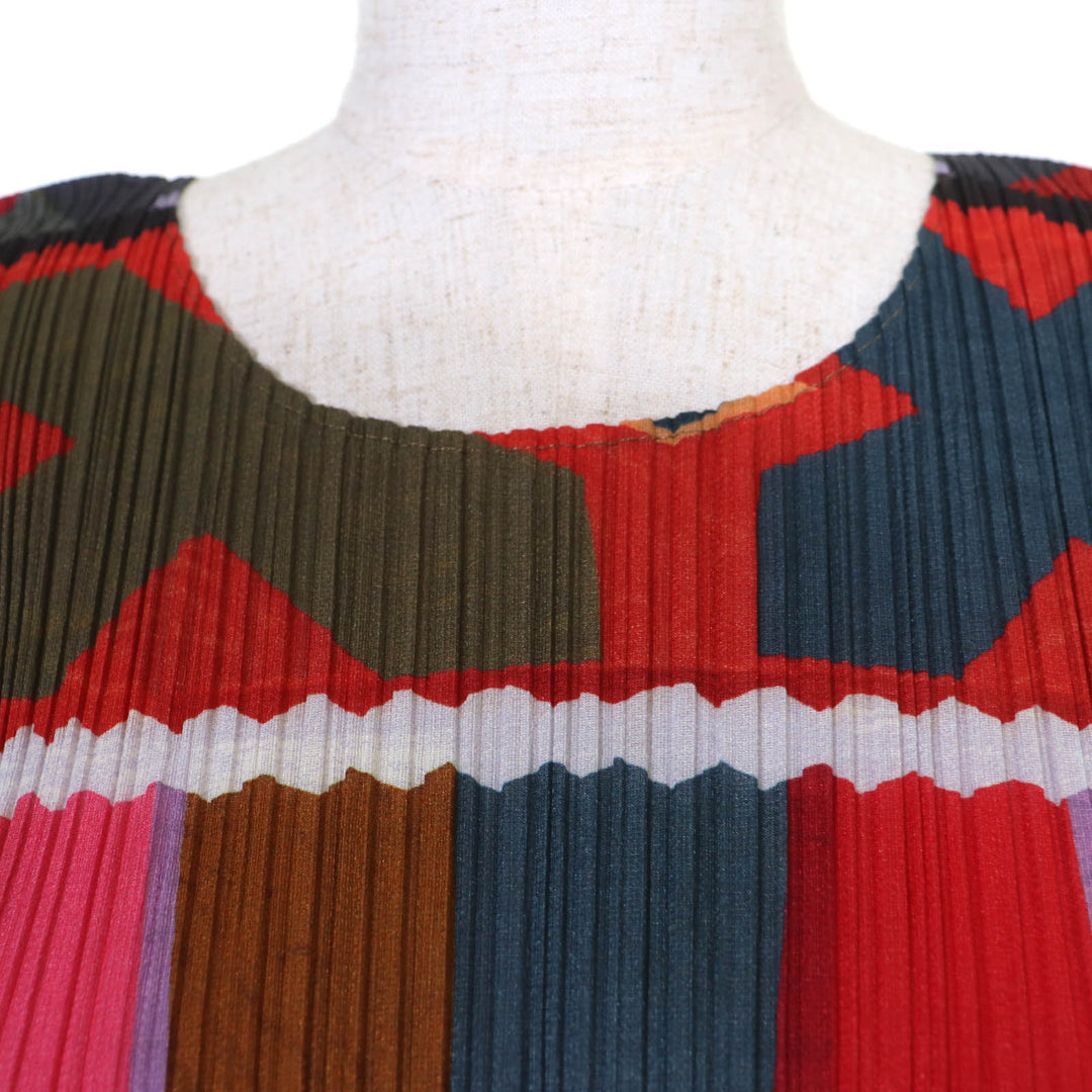 極美品☆PLEATS PLEASE プリーツプリーズ イッセイミヤケ PP93-JK554 裾フリンジ 5分袖 カットソー マルチ 3 日本製 正規品 レディース