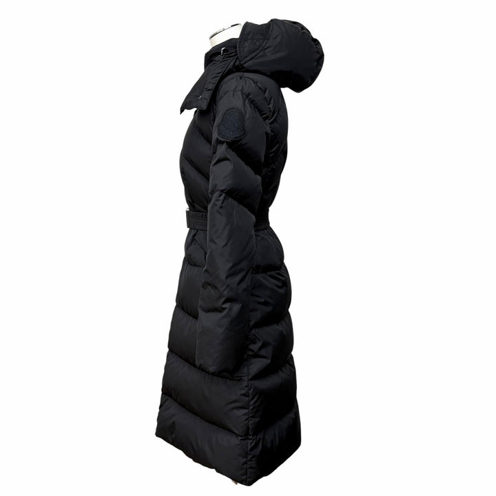 美品★MONCLER モンクレール 20-21AW F20931D50700 AGOT ベルト・フード付き デカロゴワッペン ZIP UP ダウンコート ブラック 00 正規品