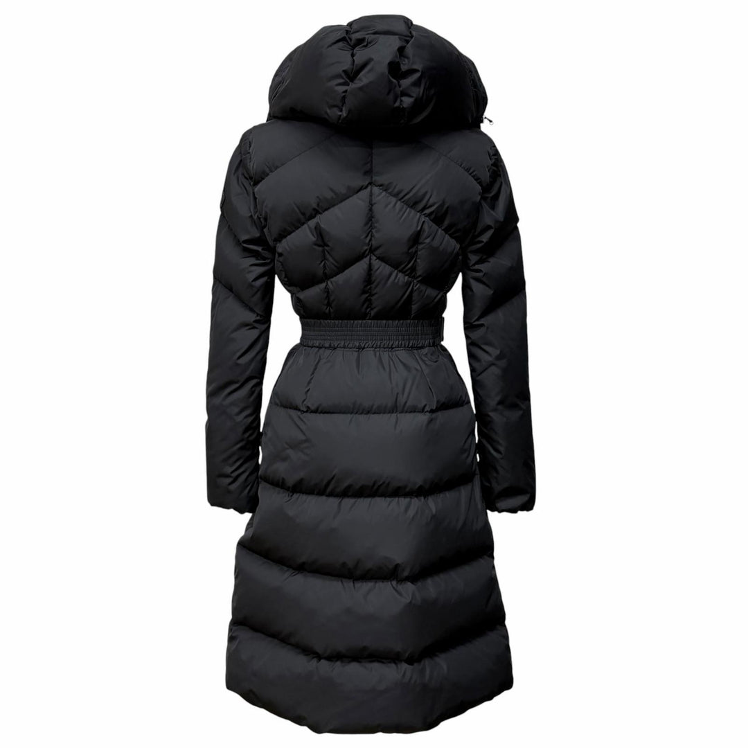 美品★MONCLER モンクレール 20-21AW F20931D50700 AGOT ベルト・フード付き デカロゴワッペン ZIP UP ダウンコート ブラック 00 正規品