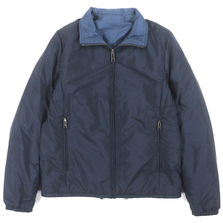 美品▼PRADA プラダ SGA753 ロゴワッペン付 リバーシブル 中綿入り ジップアップ ナイロンジャケット ネイビー ブルー 46 正規品 メンズ