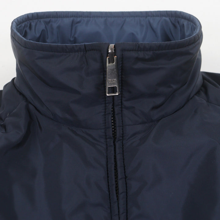美品▼PRADA プラダ SGA753 ロゴワッペン付 リバーシブル 中綿入り ジップアップ ナイロンジャケット ネイビー ブルー 46 正規品 メンズ