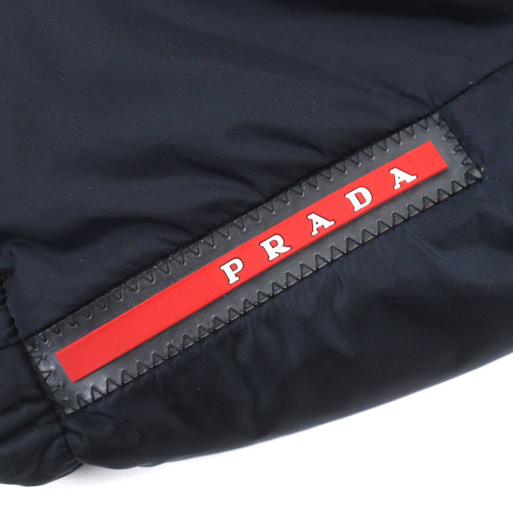 美品▼PRADA プラダ SGA753 ロゴワッペン付 リバーシブル 中綿入り ジップアップ ナイロンジャケット ネイビー ブルー 46 正規品 メンズ