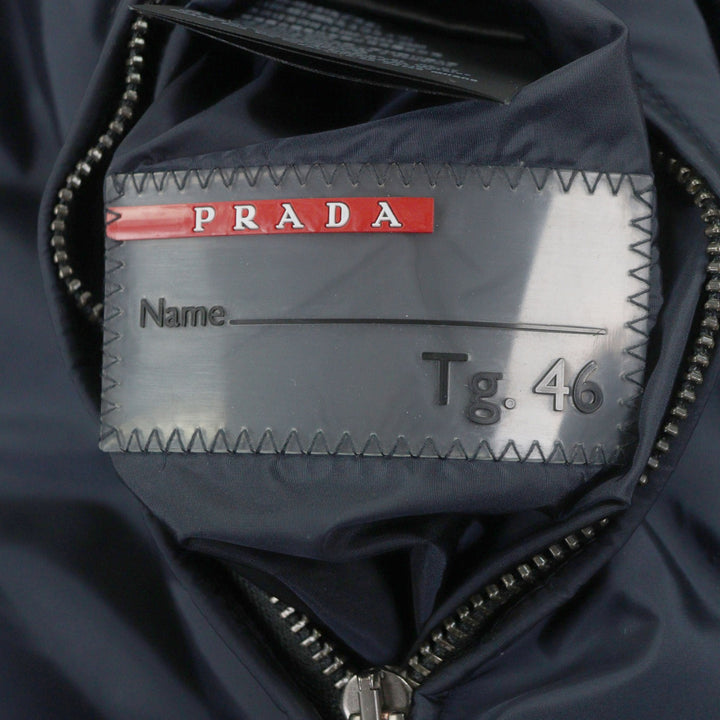 美品▼PRADA プラダ SGA753 ロゴワッペン付 リバーシブル 中綿入り ジップアップ ナイロンジャケット ネイビー ブルー 46 正規品 メンズ