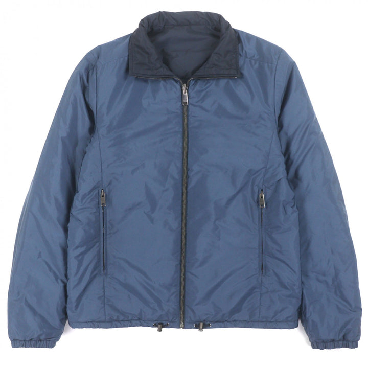美品▼PRADA プラダ SGA753 ロゴワッペン付 リバーシブル 中綿入り ジップアップ ナイロンジャケット ネイビー ブルー 46 正規品 メンズ