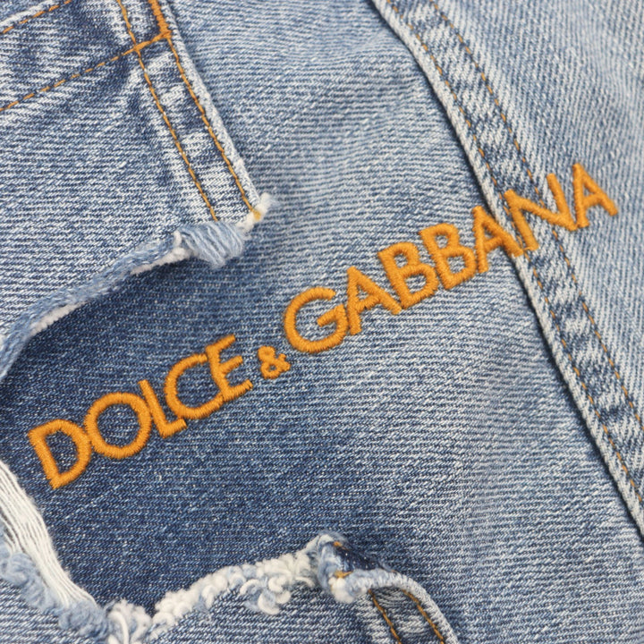 未使用品▼DOLCE&amp;GABBANA ドルチェ＆ガッバーナ J301AD LOOSE 黒タグ ダメージ加工 ロゴ刺繍 ZIPデザイン デニムパンツ ブルー 48 正規品
