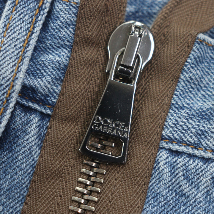 未使用品▼DOLCE&amp;GABBANA ドルチェ＆ガッバーナ J301AD LOOSE 黒タグ ダメージ加工 ロゴ刺繍 ZIPデザイン デニムパンツ ブルー 48 正規品