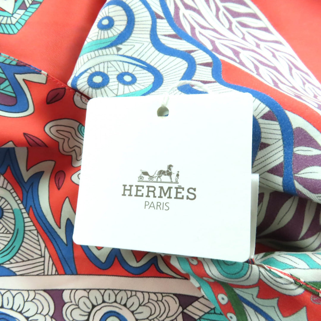 未使用品★HERMES エルメス H720648Ⅾ33L34 シルク100％ 総柄 半袖 スキッパーシャツ トップス マルチ 34 箱付き フランス製 レディース