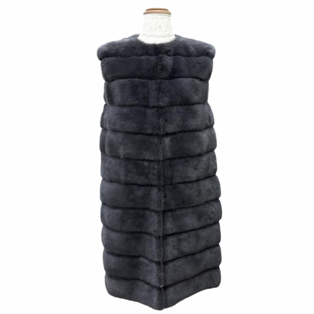極美品△FENDI フェンディ ミンクファー ロングベスト ノースリーブコート グレー IT 38 イタリア製 正規品 レディース オススメ