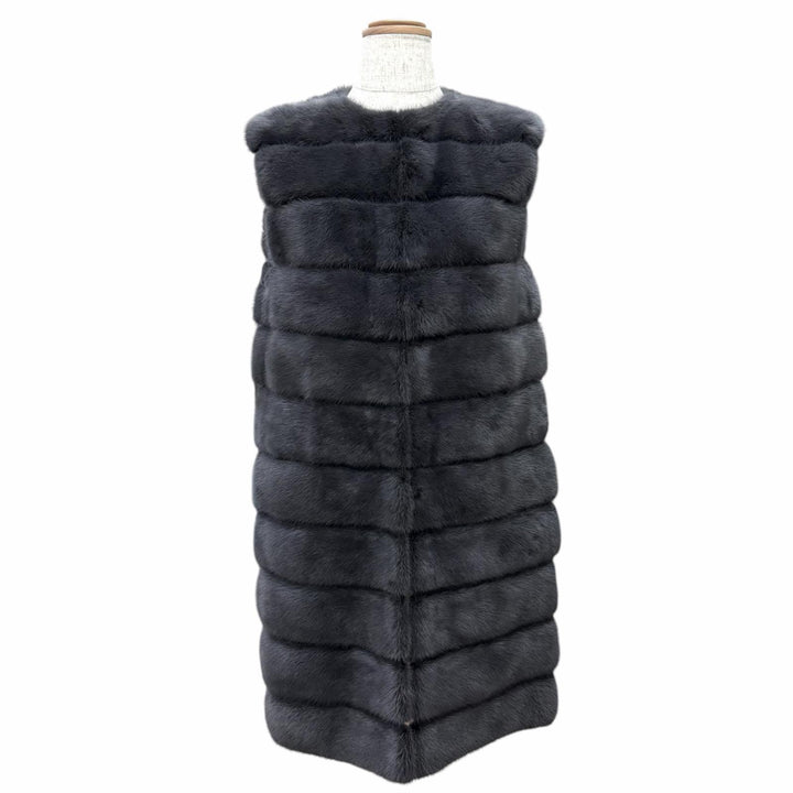 極美品△FENDI フェンディ ミンクファー ロングベスト ノースリーブコート グレー IT 38 イタリア製 正規品 レディース オススメ