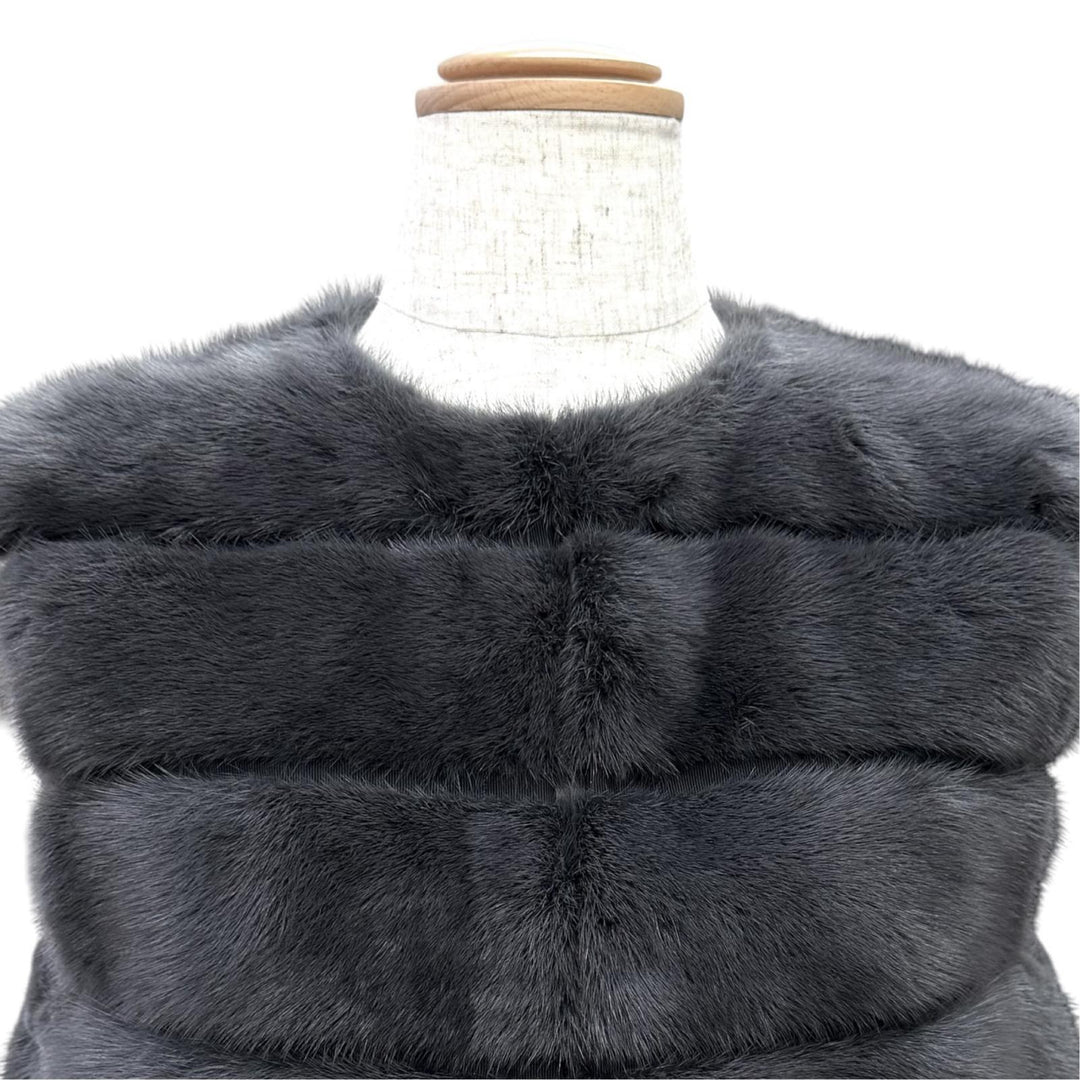 極美品△FENDI フェンディ ミンクファー ロングベスト ノースリーブコート グレー IT 38 イタリア製 正規品 レディース オススメ
