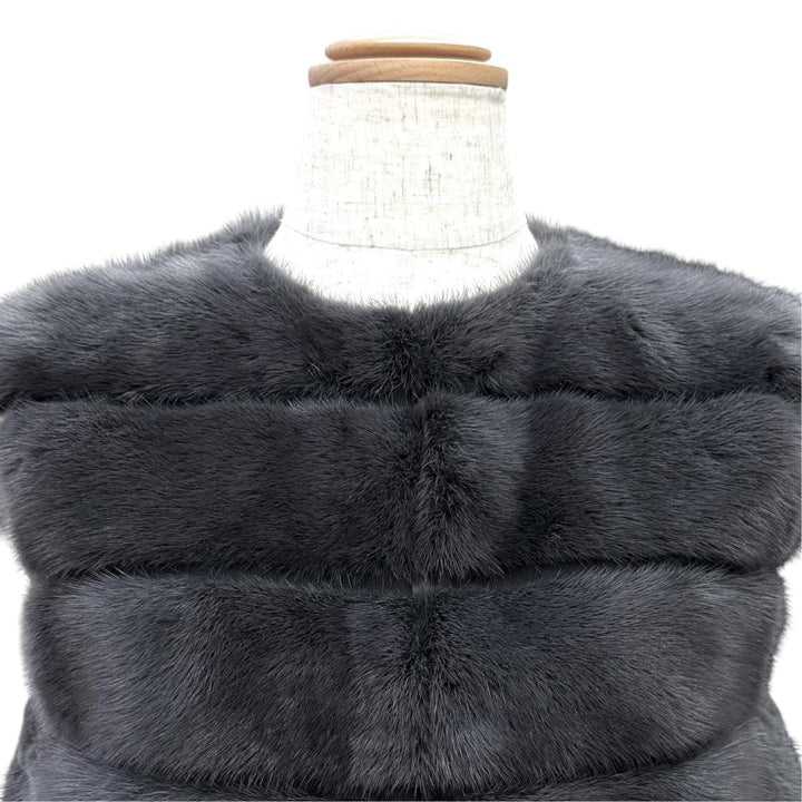 極美品△FENDI フェンディ ミンクファー ロングベスト ノースリーブコート グレー IT 38 イタリア製 正規品 レディース オススメ