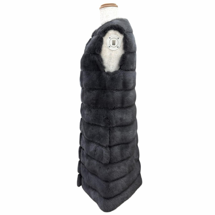 極美品△FENDI フェンディ ミンクファー ロングベスト ノースリーブコート グレー IT 38 イタリア製 正規品 レディース オススメ