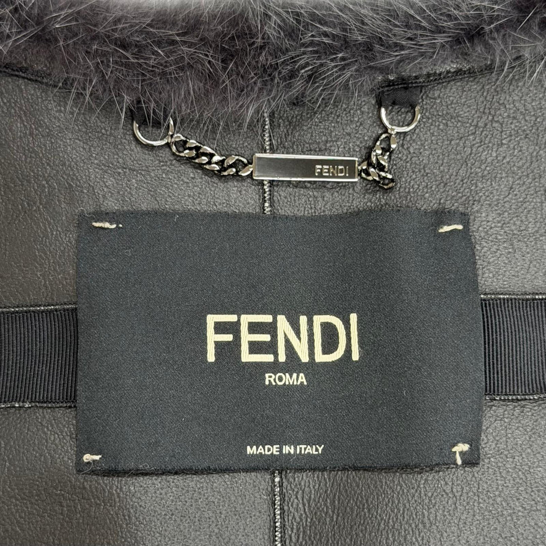 極美品△FENDI フェンディ ミンクファー ロングベスト ノースリーブコート グレー IT 38 イタリア製 正規品 レディース オススメ