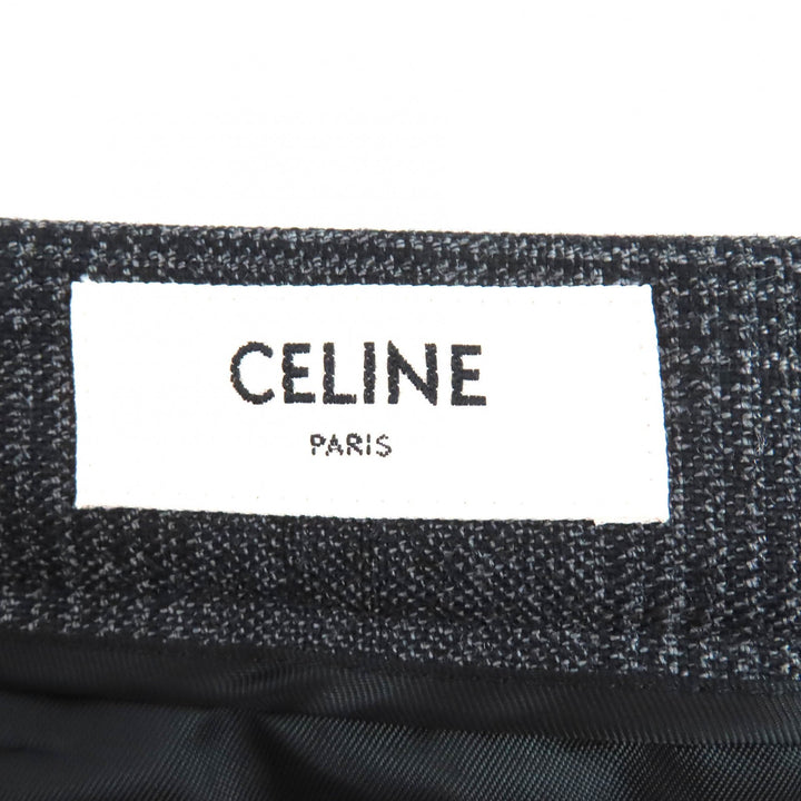 極美品△CELINE セリーヌ 2J066213F ウール100％ グレンチェック ミニ プリーツスカート グレー 34 イタリア製 正規品 レディース
