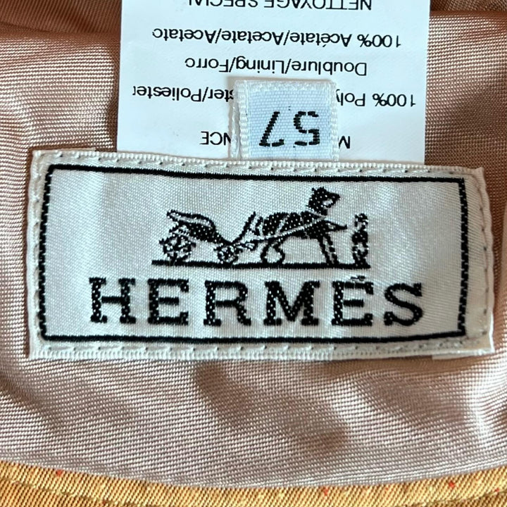極美品▲HERMES エルメス Hロゴ刺繍 ダウンプリム バケットハット 帽子 オレンジ 57 フランス製 レディース