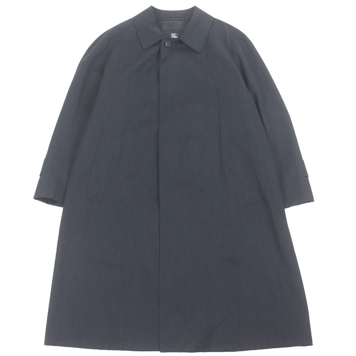 極美品□BURBERRY LONDON バーバリーロンドン シルク カシミヤ混 フライフロント ステンカラーコート ネイビー 90-165-4 日本製 正規品