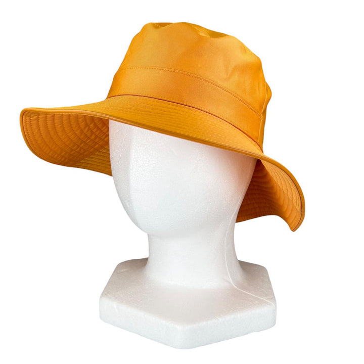 未使用品▲HERMES エルメス Hロゴ刺繍 レザートリム バケットハット 帽子 オレンジ 56 フランス製 正規品 レディース