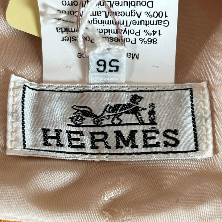 未使用品▲HERMES エルメス Hロゴ刺繍 レザートリム バケットハット 帽子 オレンジ 56 フランス製 正規品 レディース