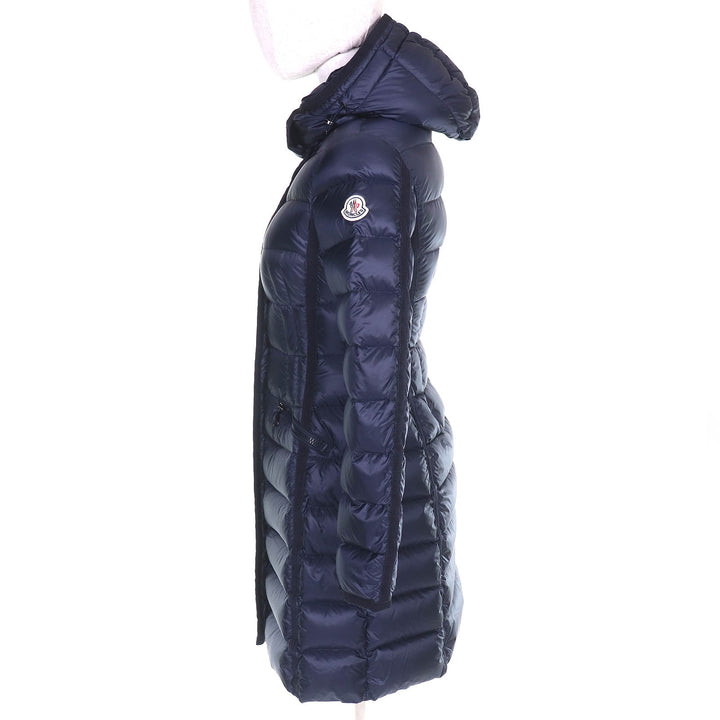 美品△MONCLER モンクレール HERMINE エルミンヌ ロゴワッペン・フード付 ダウンコート 美シルエット ネイビー 00 正規品 レディース
