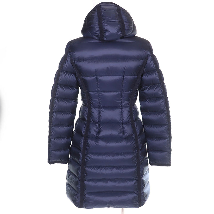 美品△MONCLER モンクレール HERMINE エルミンヌ ロゴワッペン・フード付 ダウンコート 美シルエット ネイビー 00 正規品 レディース