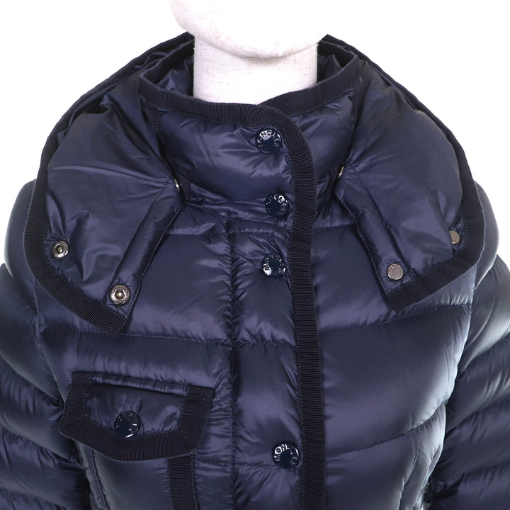 美品△MONCLER モンクレール HERMINE エルミンヌ ロゴワッペン・フード付 ダウンコート 美シルエット ネイビー 00 正規品 レディース