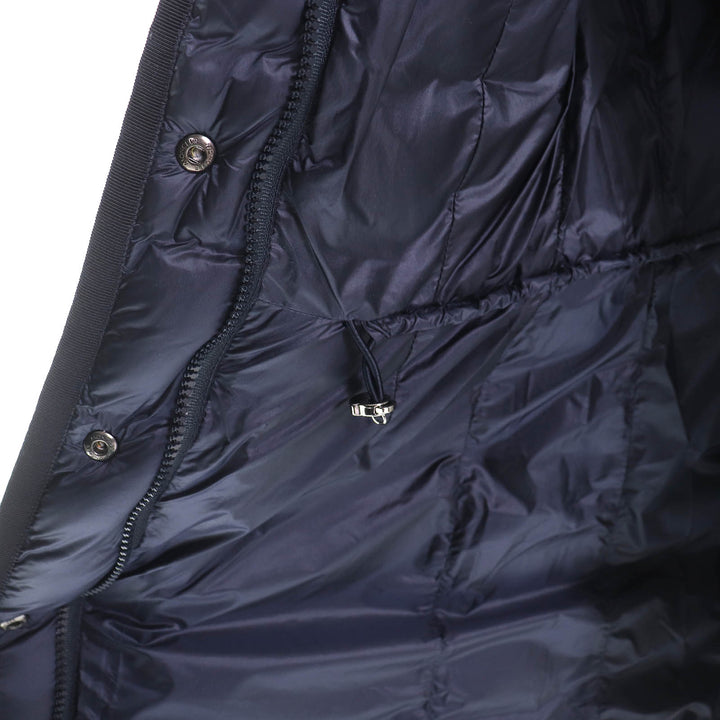 美品△MONCLER モンクレール HERMINE エルミンヌ ロゴワッペン・フード付 ダウンコート 美シルエット ネイビー 00 正規品 レディース