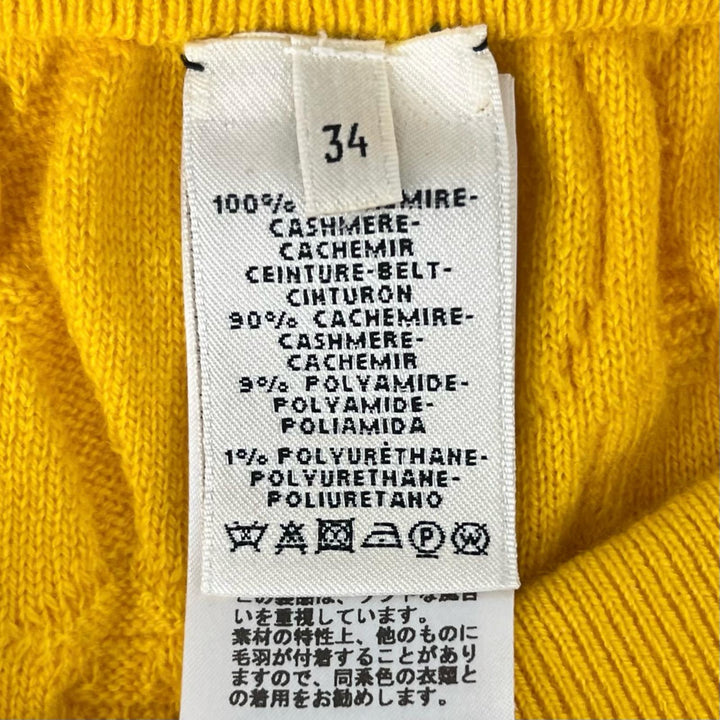 美品▲HERMES エルメス 2025年製 カシミヤ100％ ベルトデザイン ニットスカート タイトスカート イエロー 34 伊製 正規品 レディース