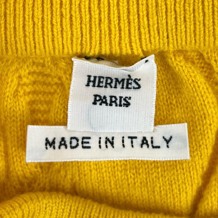 美品▲HERMES エルメス 2025年製 カシミヤ100％ ベルトデザイン ニットスカート タイトスカート イエロー 34 伊製 正規品 レディース