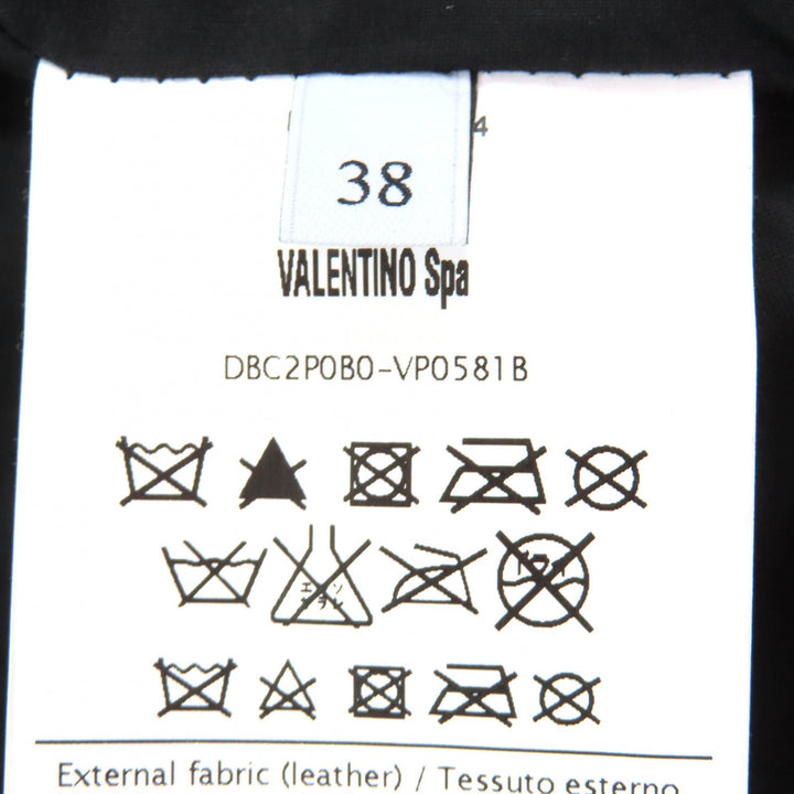 美品△Valentino ヴァレンチノ DBC2P0B0 ローズモチーフ フラワーコサージュ ラムスキン シングルライダースジャケット 黒 38 正規品