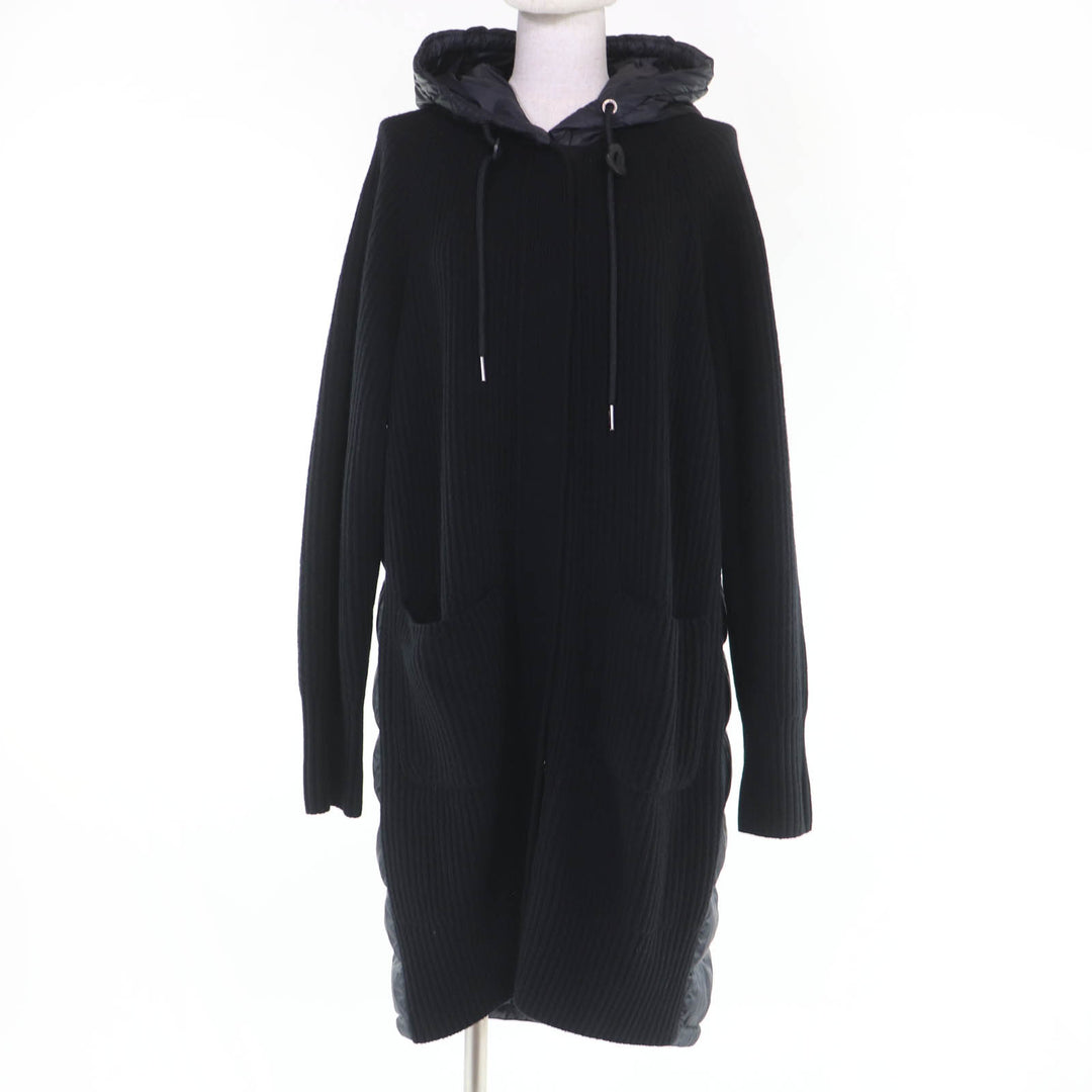 美品☆MONCLER モンクレール 2022年製 CARDIGAN ウール100％ ロゴワッペン・フード付 ニット切り替え ダウンコート ブラック L 正規品