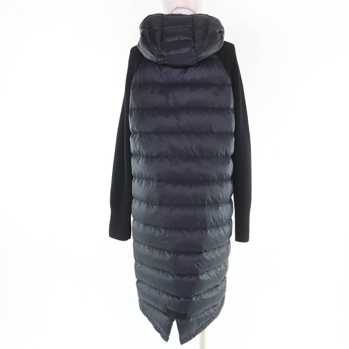 美品☆MONCLER モンクレール 2022年製 CARDIGAN ウール100％ ロゴワッペン・フード付 ニット切り替え ダウンコート ブラック L 正規品