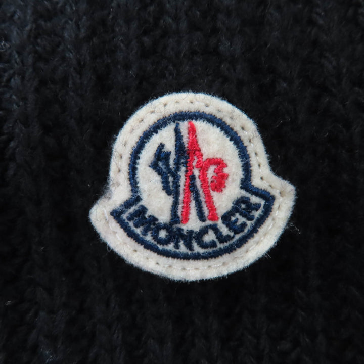 美品☆MONCLER モンクレール 2022年製 CARDIGAN ウール100％ ロゴワッペン・フード付 ニット切り替え ダウンコート ブラック L 正規品