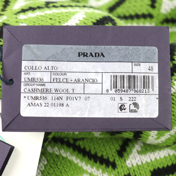 極美品○PRADA プラダ 2022年製 UMR536 バージンウール カシミア29% ロゴ刺繡 ハイネック ニット トライアングル柄 48 正規品 メンズ