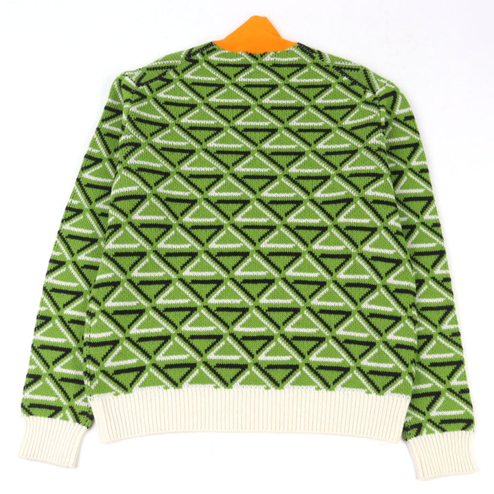 極美品○PRADA プラダ 2022年製 UMR536 バージンウール カシミア29% ロゴ刺繡 ハイネック ニット トライアングル柄 48 正規品 メンズ