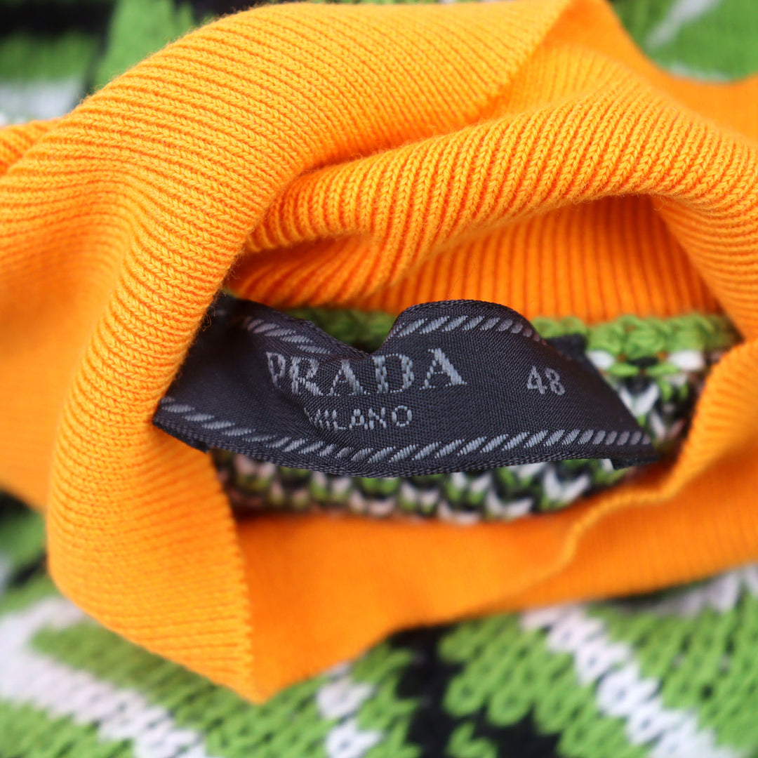極美品○PRADA プラダ 2022年製 UMR536 バージンウール カシミア29% ロゴ刺繡 ハイネック ニット トライアングル柄 48 正規品 メンズ