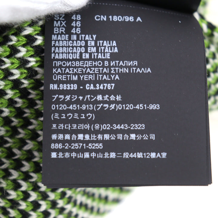 極美品○PRADA プラダ 2022年製 UMR536 バージンウール カシミア29% ロゴ刺繡 ハイネック ニット トライアングル柄 48 正規品 メンズ