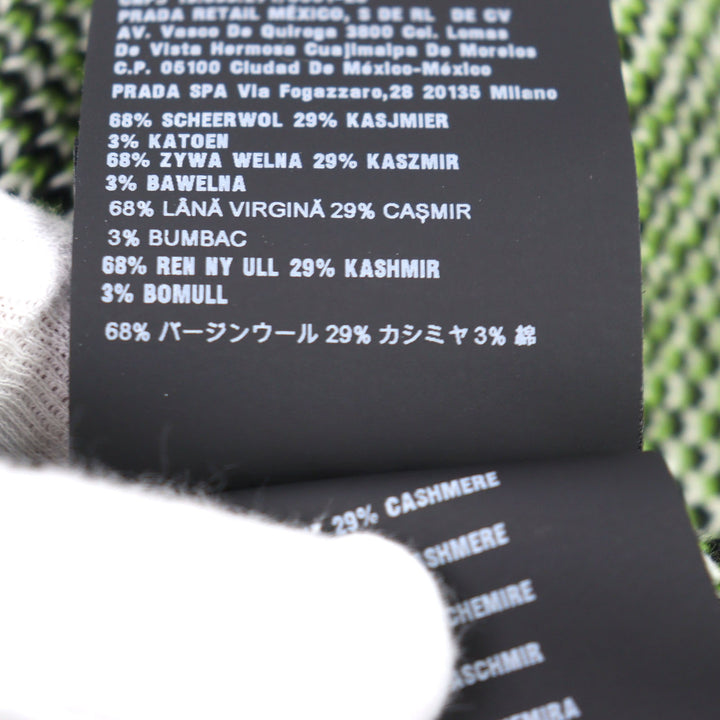 極美品○PRADA プラダ 2022年製 UMR536 バージンウール カシミア29% ロゴ刺繡 ハイネック ニット トライアングル柄 48 正規品 メンズ
