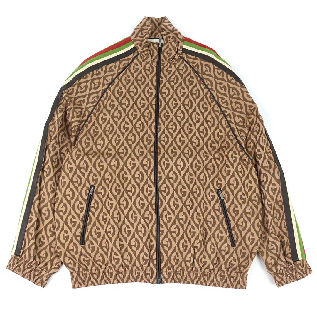 美品○GUCCI グッチ 587358 Gランバス サイドライン レザー使い トラックジャケット ブラウン系 S イタリア製 正規品 メンズ