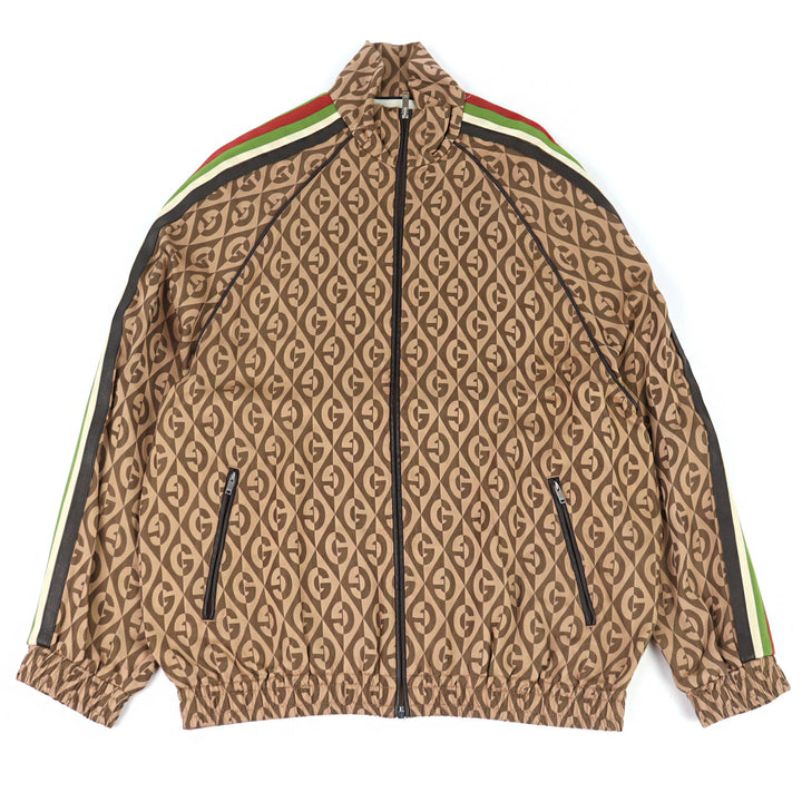 美品○GUCCI グッチ 587358 Gランバス サイドライン レザー使い トラックジャケット ブラウン系 S イタリア製 正規品 メンズ