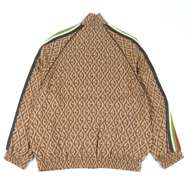 美品○GUCCI グッチ 587358 Gランバス サイドライン レザー使い トラックジャケット ブラウン系 S イタリア製 正規品 メンズ