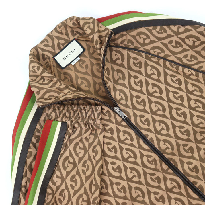 美品○GUCCI グッチ 587358 Gランバス サイドライン レザー使い トラックジャケット ブラウン系 S イタリア製 正規品 メンズ