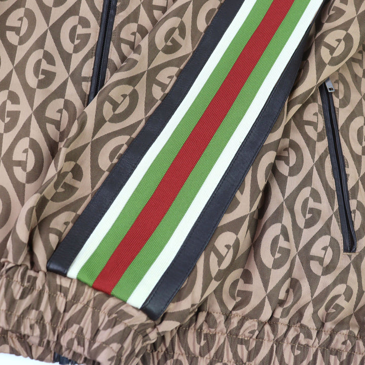 美品○GUCCI グッチ 587358 Gランバス サイドライン レザー使い トラックジャケット ブラウン系 S イタリア製 正規品 メンズ