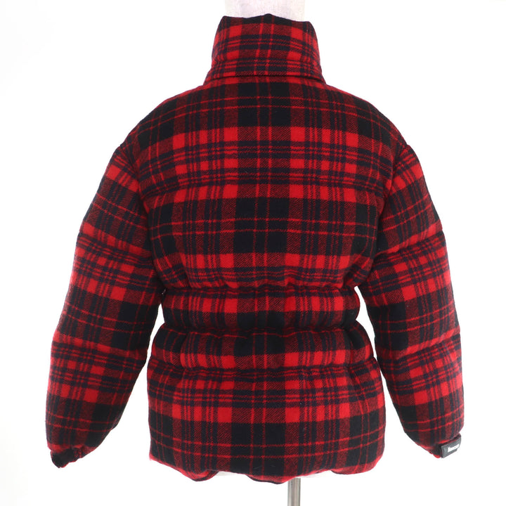 極美品☆MONCLER モンクレール 19-20AW DANUBE ウール100％ フード付 チェック柄 ダウンジャケット レッド ブラック 0 正規品 レディース