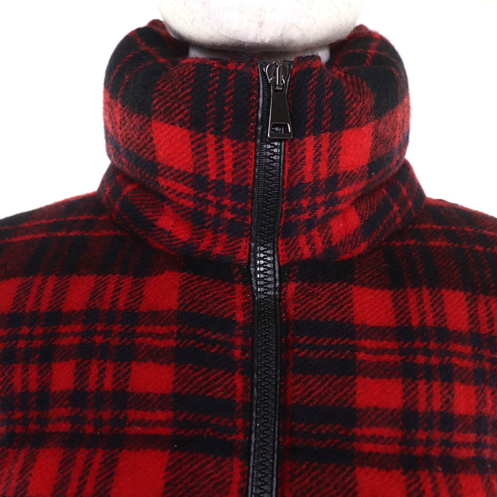極美品☆MONCLER モンクレール 19-20AW DANUBE ウール100％ フード付 チェック柄 ダウンジャケット レッド ブラック 0 正規品 レディース