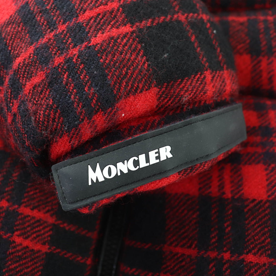 極美品☆MONCLER モンクレール 19-20AW DANUBE ウール100％ フード付 チェック柄 ダウンジャケット レッド ブラック 0 正規品 レディース
