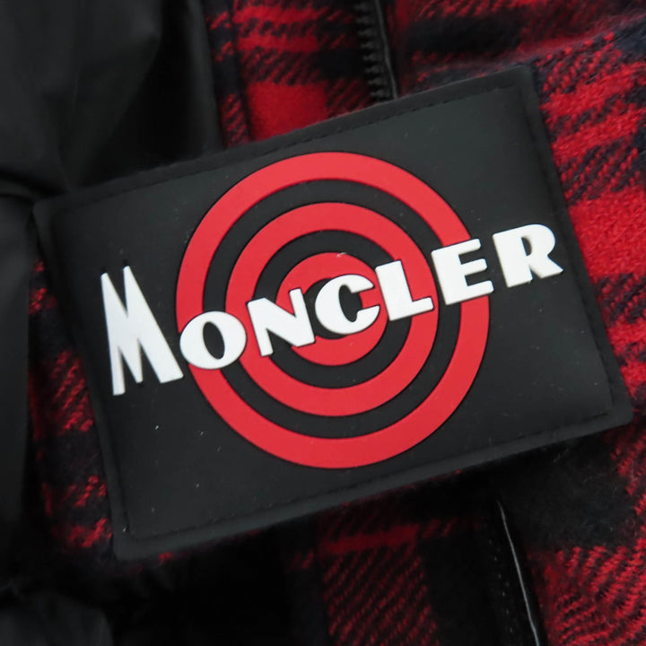 極美品☆MONCLER モンクレール 19-20AW DANUBE ウール100％ フード付 チェック柄 ダウンジャケット レッド ブラック 0 正規品 レディース