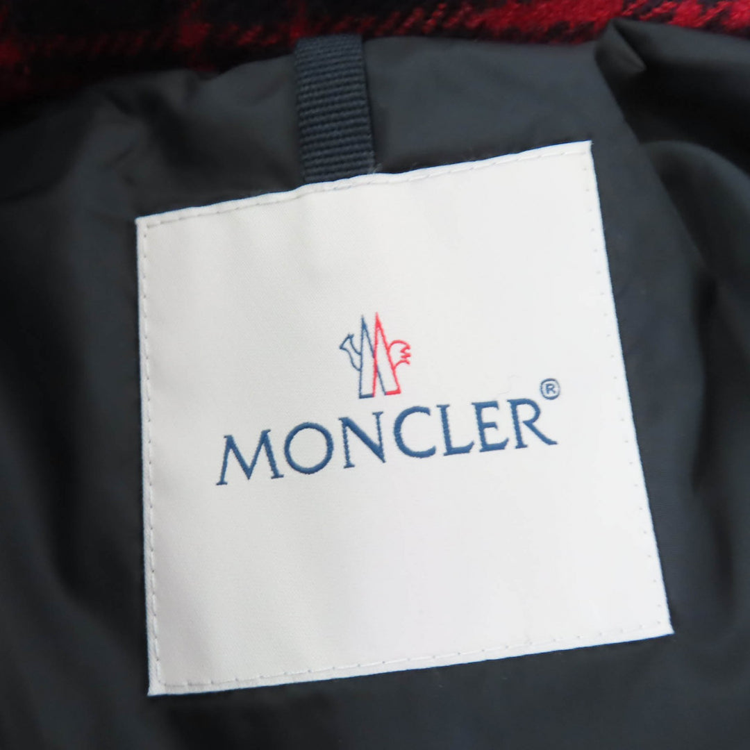 極美品☆MONCLER モンクレール 19-20AW DANUBE ウール100％ フード付 チェック柄 ダウンジャケット レッド ブラック 0 正規品 レディース
