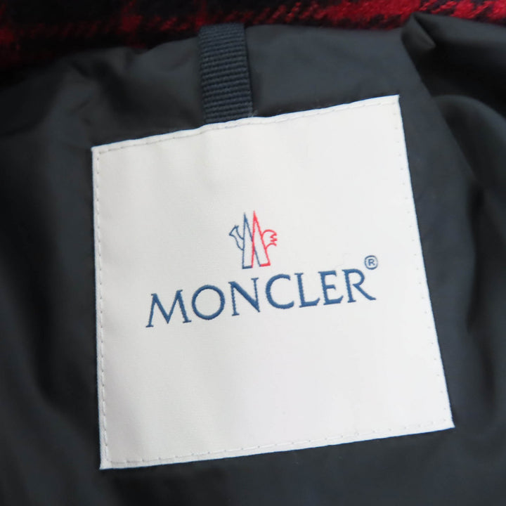 極美品☆MONCLER モンクレール 19-20AW DANUBE ウール100％ フード付 チェック柄 ダウンジャケット レッド ブラック 0 正規品 レディース